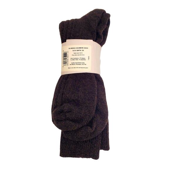 Mens Ribbed 81% Cashmere Mid Calf Socks 10-13 Warm Cozy Garnet Hill Brown Marl - Picture 7 of 7